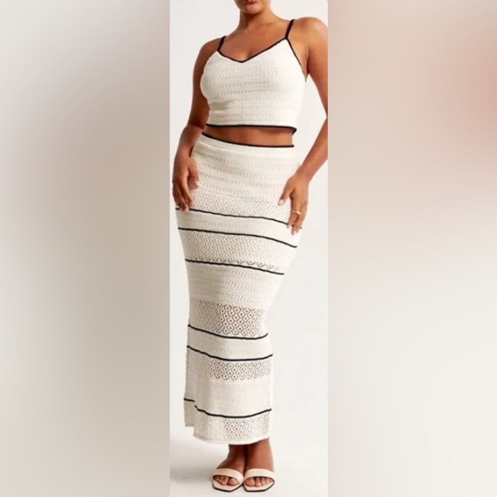 Abercrombie & Fitch White Crochet Maxi Skirt M